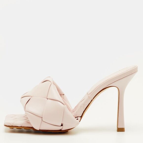 Bottega Veneta Lido Size 37 Light Pink Intrecciato Leather Slide Sandals